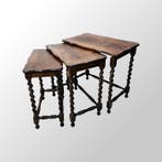 Set bijzettafels (3) - Barley Twist eiken nesttafels,, Antiek en Kunst