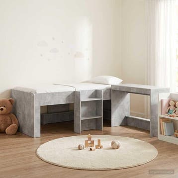 vidaXL Hoge Bed Frame met Bureau voor Kinderen 2 st, Verzenden, Nieuw, Grijs, Hout