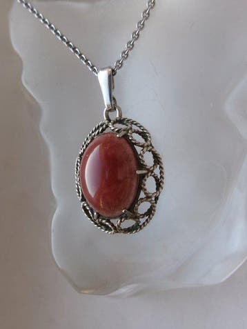 Zilver, jade/nefriet - Ketting met hanger - Art Deco