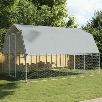 vidaXL Hondenkennel met dak en deur gegalvaniseerd staal, Dieren en Toebehoren, Hondenhokken, Verzenden, Nieuw