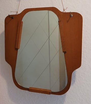 Wandspiegel- Wandspiegel met ruitvormige facetten - messing,