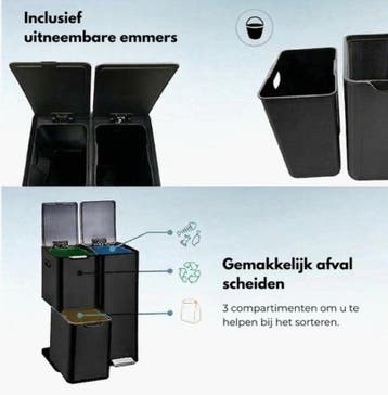 BinnenStyle SmartSort 60L – Prullenbak 3 Vakken - Vuilnisbak, Verzenden, Nieuw
