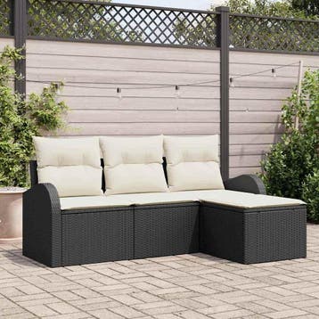vidaXL Tuin Sofa Set Zwart poly rattan, Verzenden, Nieuw, Rotan, 4 zitplaatsen