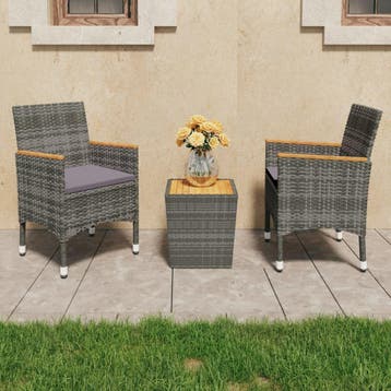 vidaXL 3-delige Bistroset poly rattan en acaciahout grijs, Verzenden, Nieuw