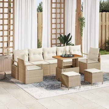vidaXL Tuin Sofa Set met kussen met opslag 10 pcs Beige en, Verzenden, Nieuw, Rotan, Meer dan 8 zitplaatsen