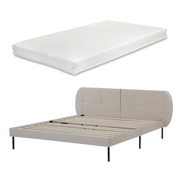 Gestoffeerd bed Porvoo met bedbodem en matras 160x200 cm bei, Verzenden, Nieuw