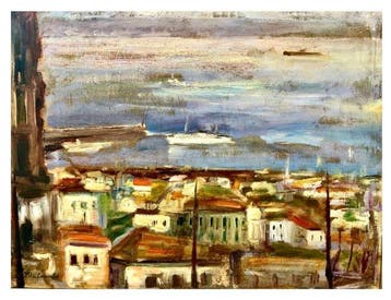 Emile Compard (1900-1977) - Marseille au coucher du soleil -