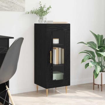 vidaXL Dressoir Zwart eiken 34 x 34.5 x 90 cm Bewerkt hout, Verzenden, Nieuw, Overige houtsoorten, Minder dan 50 cm