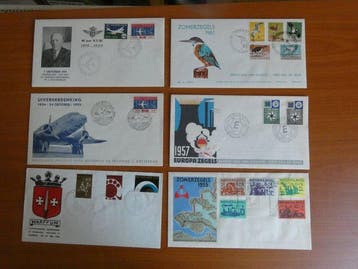 Nederland 1957 - 6 FDCs / speciaal covers, Gestempeld