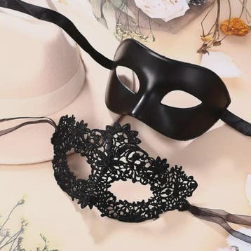Set van 2 Elegante Zwarte Kant Maskerade Maskers voor Koppel, Verzenden, Nieuw
