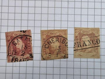 Nederlands-Indië 1864/1964 - 3× 10 cent Willem III, NVPH 1 –, Postzegels en Munten, Gestempeld