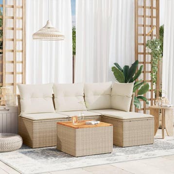 vidaXL 5-delige Loungeset met kussens poly rattan beige, Verzenden, Nieuw, Loungeset