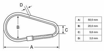 RVS Karabijnhaak met messing-ribbelschroef  50mm, Verzenden, Nieuw