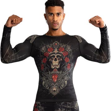Venum Santa Muerte 5.0 L/S Rashguard Diepzwart Goud, Kleding | Heren, Ophalen of Verzenden, Nieuw