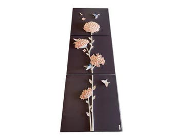 Veiling - 3-Luik wandpaneel Hortensia, Nieuw