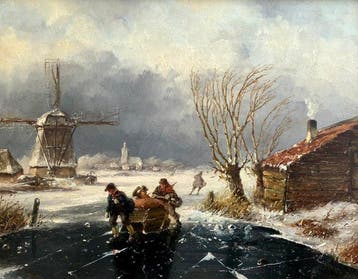 Louis Smets (1840-1896) - Hollandse winter, schaatsers met