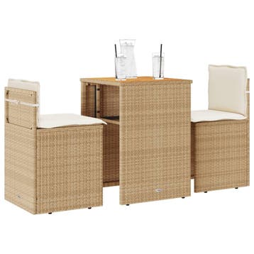 vidaXL 3-delige Bistroset met kussens poly rattan beige, Verzenden, Nieuw