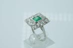 Ring - 18 karaat Witgoud Smaragd - Diamant, Nieuw