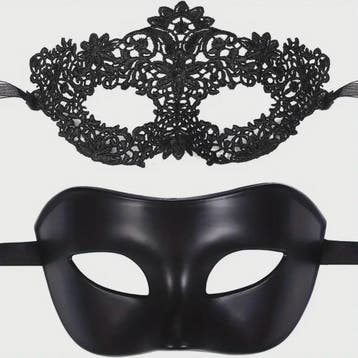 Set van 2 Elegante Zwarte Kant Maskerade Maskers voor Koppel, Verzenden, Nieuw