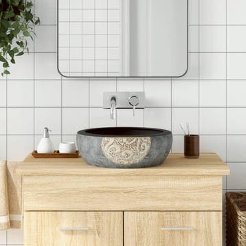 vidaXL Opzetwasbak rond 41x14 cm keramiek zwart en bruin, Verzenden, Nieuw