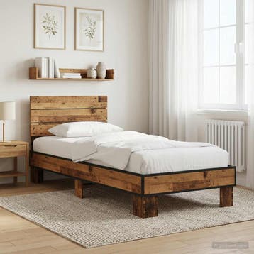 vidaXL Bedframe met Hoofdeinde Oud hout 80 x 200 cm Bewerkt, Verzenden, Nieuw, Bruin, Hout