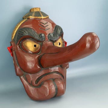 Mask - Hout - Tengu 45 cm houten masker, Antiek en Kunst