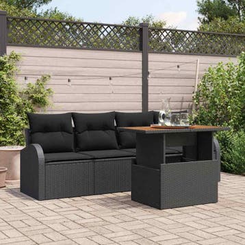 vidaXL Tuin Sofa Set 5 st Zwart Poly riet, Verzenden, Nieuw, 5 zitplaatsen