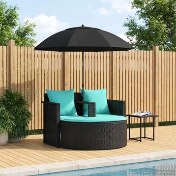 vidaXL Tuinbank 8 st poly rattan Zwart en Turquoise, Verzenden, Nieuw