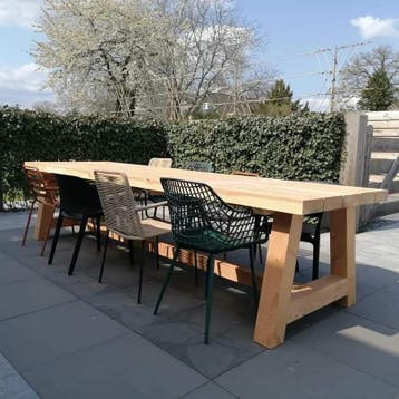 Voorraad €660,- Grote tuintafel van  douglashout 340x97x76, Nieuw, Rechthoekig, Hout
