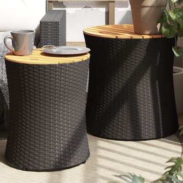 vidaXL Tuinbijzettafels 2 st met houten blad poly rattan, Tuin en Terras, Tuintafels, Verzenden, Nieuw