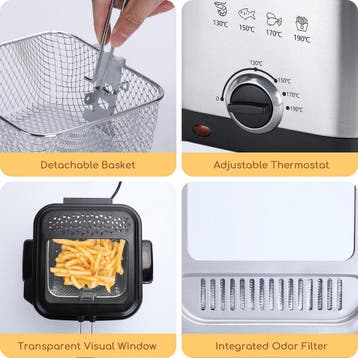 Frituurpan - Friteuse - Geurfilter - 1000W - RVS - 1.5L - Ai, Verzenden, Zo goed als nieuw