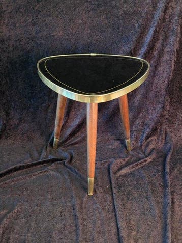 Dressoir - Messing, Hout, Glas - Vintage bijzettafel