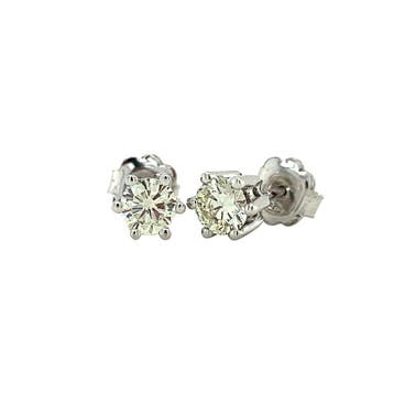 Witgouden solitair oorstekers met diamant 14 krt, Sieraden, Tassen en Uiterlijk, Oorbellen, Verzenden, Zo goed als nieuw, Goud