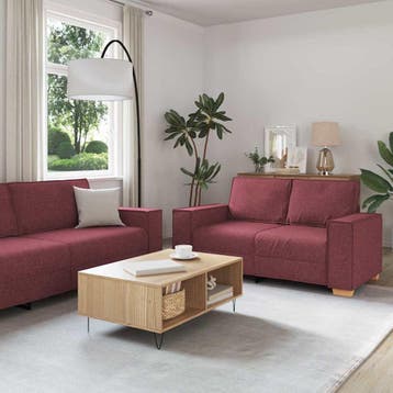 vidaXL Bank 3 st Wijnrood Linnen-mix stof, Huis en Inrichting, Verzenden, Nieuw, Stof, 200 tot 250 cm