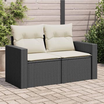 vidaXL Tuinbank 2-zits met kussens poly rattan zwart, Verzenden, Nieuw