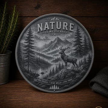 Rond herten wandbord 25 cm – aluminium Dibond – Nature, Eigen ontwerp, Vintage, Nieuw, Wandcirkel