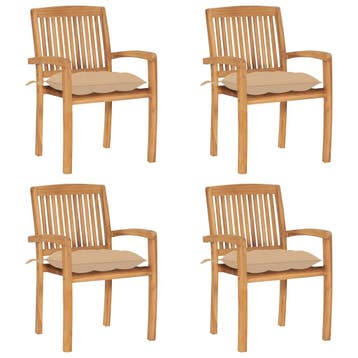 vidaXL Tuinstoelen stapelbaar 4 st met kussens massief, Verzenden, Nieuw, Hout