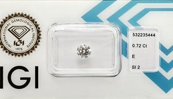1 pcs Diamant (Natuurlijk) - 0.72 ct - Rond - E - SI2 -, Nieuw