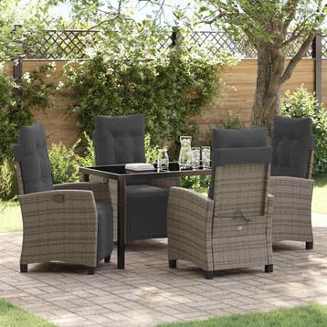 vidaXL Tuin eettafelset met kussen 5 pcs Grijs poly rattan, Tuin en Terras, Verzenden, Nieuw, Rotan, 5 zitplaatsen