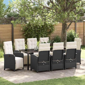 vidaXL Tuin eettafelset 9 st Zwart poly rattan, Verzenden, Nieuw, Rotan, Meer dan 8 zitplaatsen