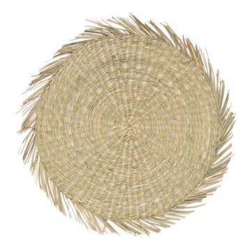 zeegras placemat rond naturel franjes 38cm, Verzenden, Nieuw