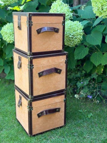 Opbergkoffer (3) - Imitatie suède met leder look en koper