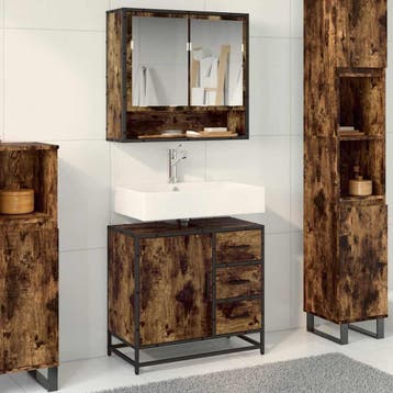 vidaXL Wastafelkast 65x33x60 cm bewerkt hout gerookt, Huis en Inrichting, Badkamer | Badkamermeubels, Verzenden, Nieuw, Wastafelkast