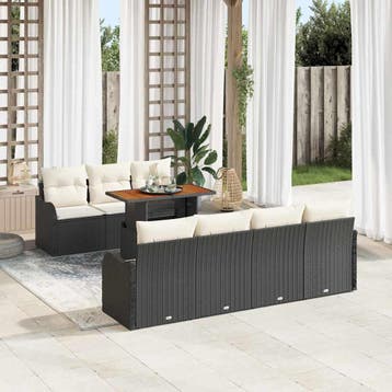vidaXL Tuin Sofa Set 8 st Zwart en crème, Verzenden, Nieuw, Rotan, 8 zitplaatsen