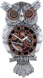 Wandklok Steampunk Uil | Handgeschilderd | Retourdeal 29%..., Ophalen of Verzenden, Nieuw, Analoog, Wandklok