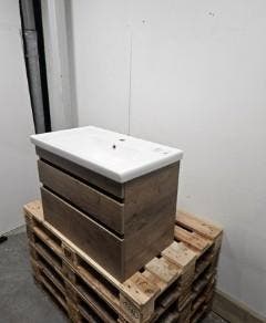 Badmeubel 80 x 46 cm Donker Eiken met Keramische Wastafel –, Ophalen of Verzenden, Nieuw, Bad