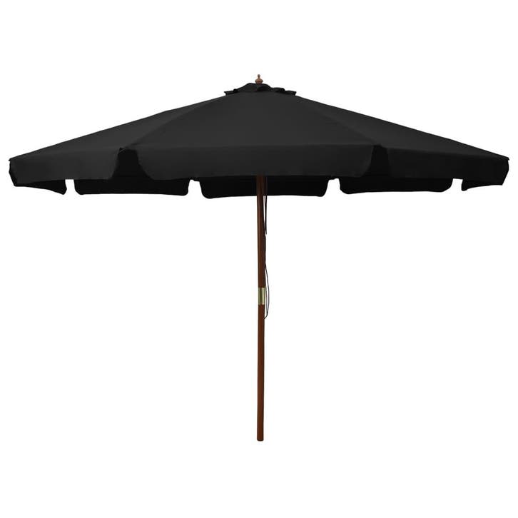 vidaXL Parasol met houten paal 330 cm zwart, Tuin en Terras, Parasols, Nieuw, 3 tot 4 meter, Verzenden