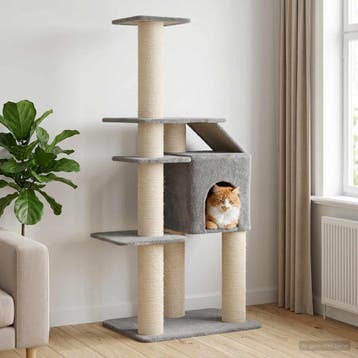 vidaXL Kattenboom met sisal krabpalen Lichtgrijs 183 cm, Dieren en Toebehoren, Verzenden, Nieuw