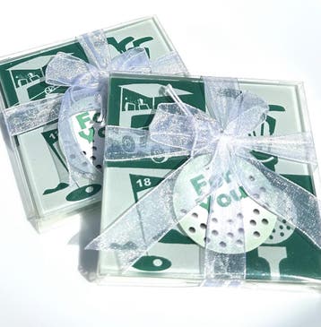 Golf cadeautje in de vorm van 2 glazen onderzetters, Verzenden, Nieuw