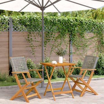 vidaXL 3-delige Bistroset poly rattan en massief hout grijs, Verzenden, Nieuw, Hardhout